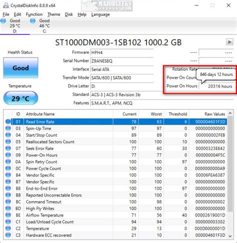 how to check hard drive power on hours